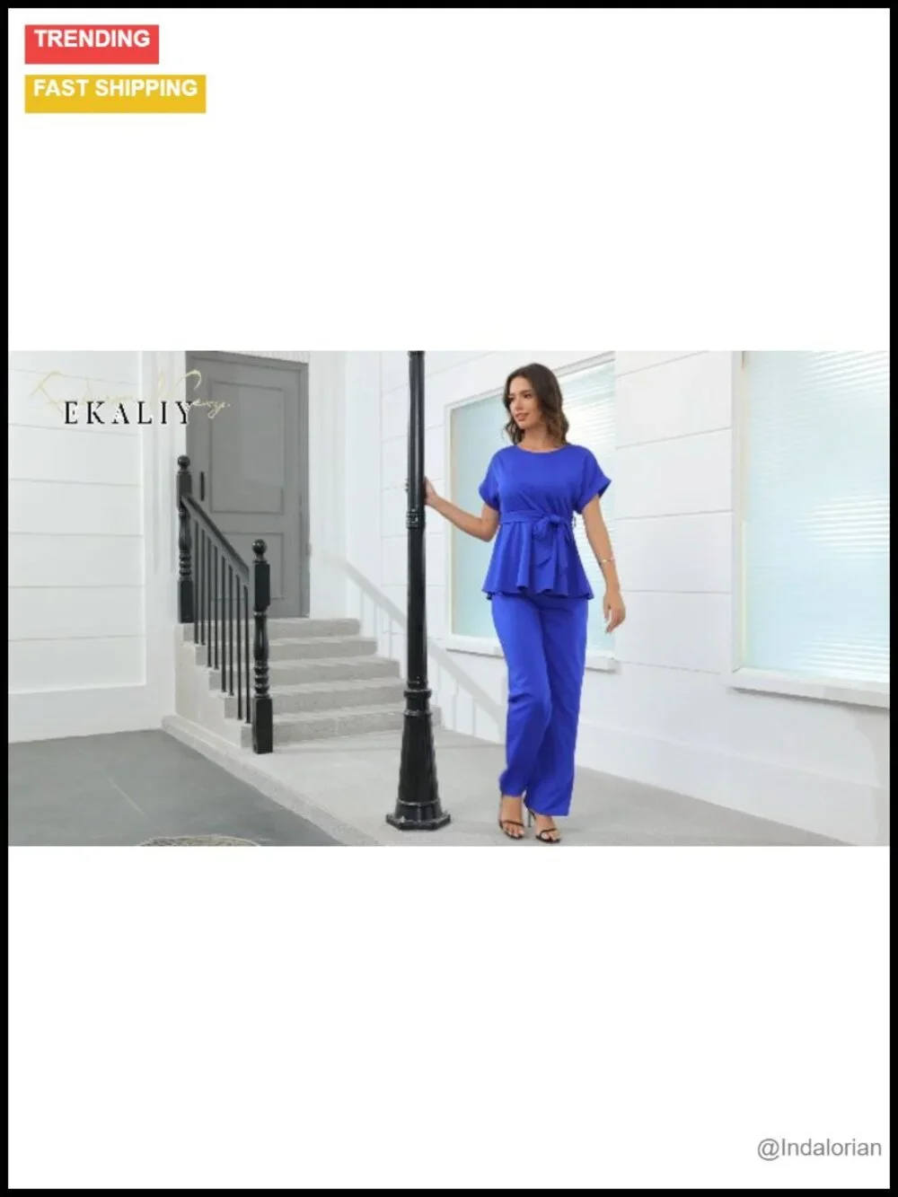Women's 2pc Peplum Top Flared Pants Set Polyester Spandex